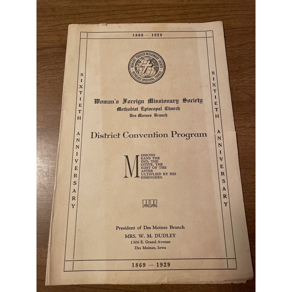 1929 Woman’s Foreign Missionary Society Convention Program Des Moines Iowa